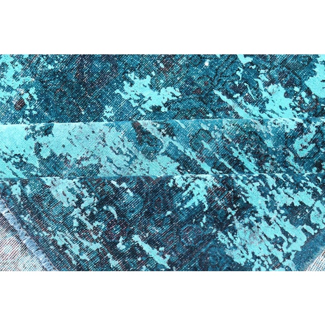 1920s Luxurious Modern Design Vintage Rug in Shades of Blue, Turquoise, Teal and Green For Sale - Image 5 of 13