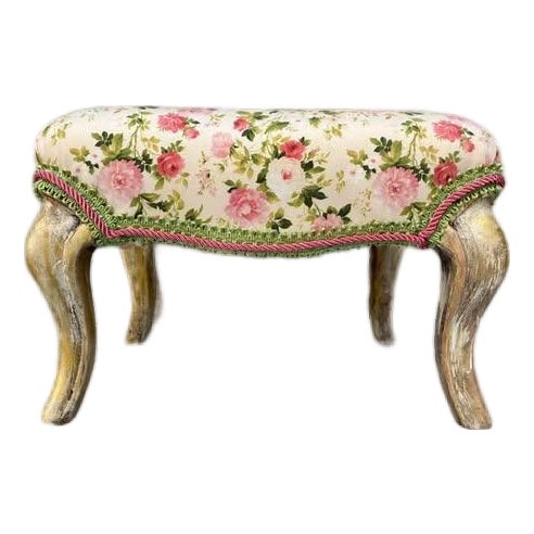 Vintage Louis XV Style Floral Ottoman Footstool – Matches Bergère Chair Set For Sale