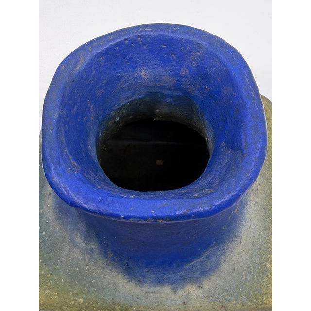 Beautiful Blue Drip Glazed Fantoni Square Fantoni Vase For Sale - Image 4 of 14