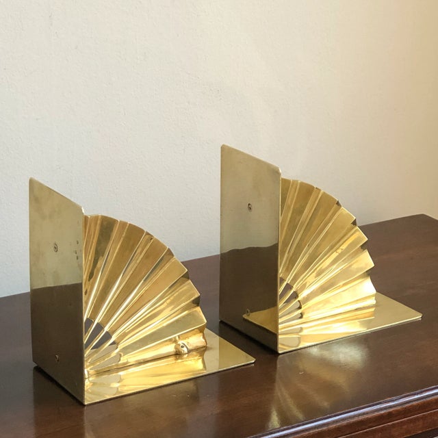 Late 20th Century Chinoiserie Brass Fan Bookends — a Set For Sale - Image 10 of 12