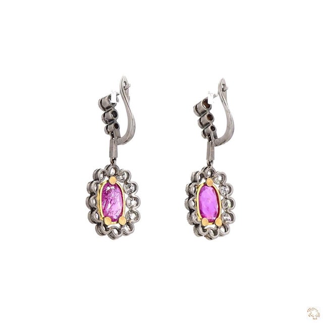 Early 21st Century 2.04 Carat Old European Cut Diamond Ruby Gold Earrings, A Pair For Sale - Image 5 of 9