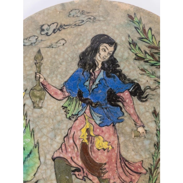 Ceramic Early 20th Century Persian Middle Eastern Style Polychrome Pottery Plaque For Sale - Image 7 of 12