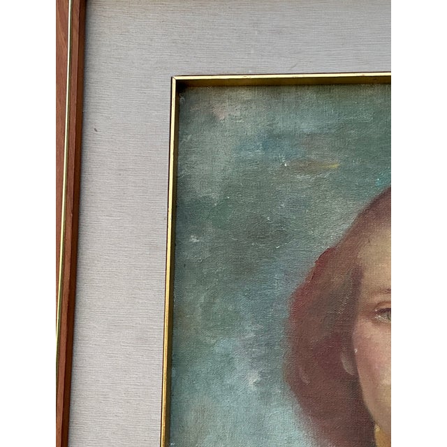 Vintage 1952 Original Oil Portrait on Board For Sale - Image 4 of 12