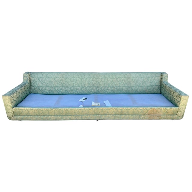 Avocado 1960s Mid Century Modern Extra Long Low Profile Sofa With Quilted Floral Fabric For Sale - Image 8 of 12