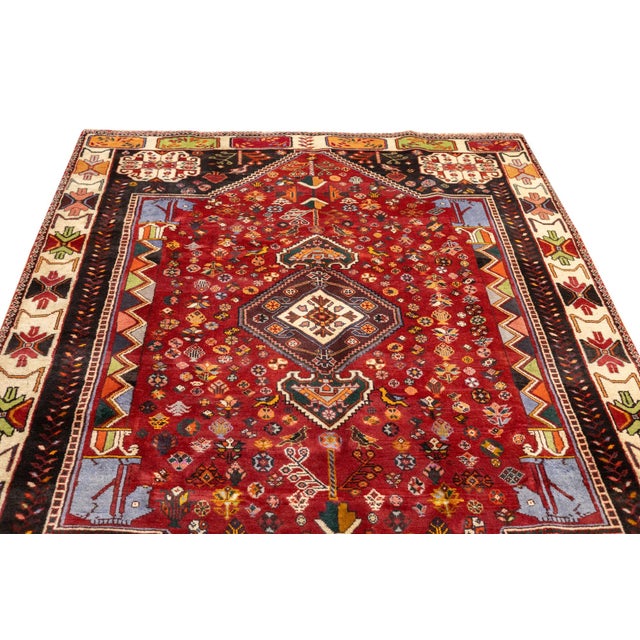 Vintage Hand-Knotted Persian Qashqai Rug 5'9" X 8'6" For Sale - Image 4 of 18
