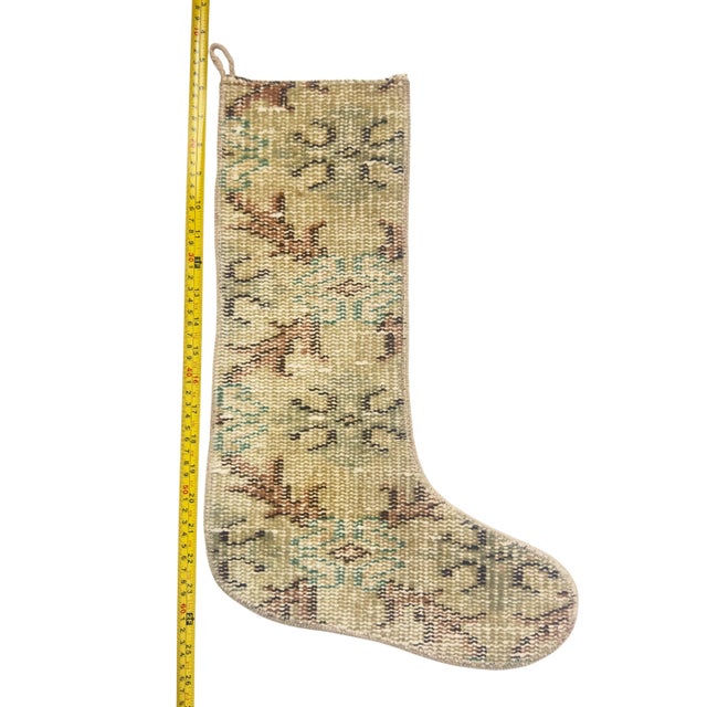 2020s Vintage Kilim Christmas Stocking, Sage Green Handwoven Wool Boho Xmas Decor, One of a Kind Turkish Rug Stocking, Rustic Holiday Gift For Sale - Image 5 of 7