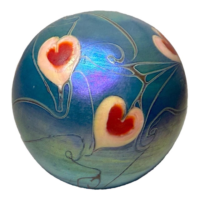 Vintage Hand Blown Vandermark Studio Aurene Iridescent Art Glass Paperweight For Sale