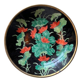 Vintage Brass Cased Chinoisserie Porcelain Flower Bowl For Sale