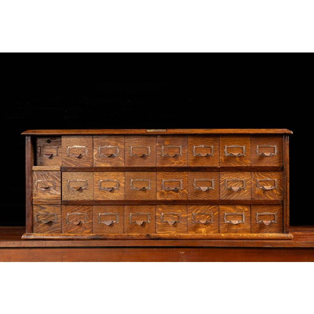 Industrial Early 20th Century Tiger Oak Puzzle Box Card Catalog For Sale - Image 3 of 14