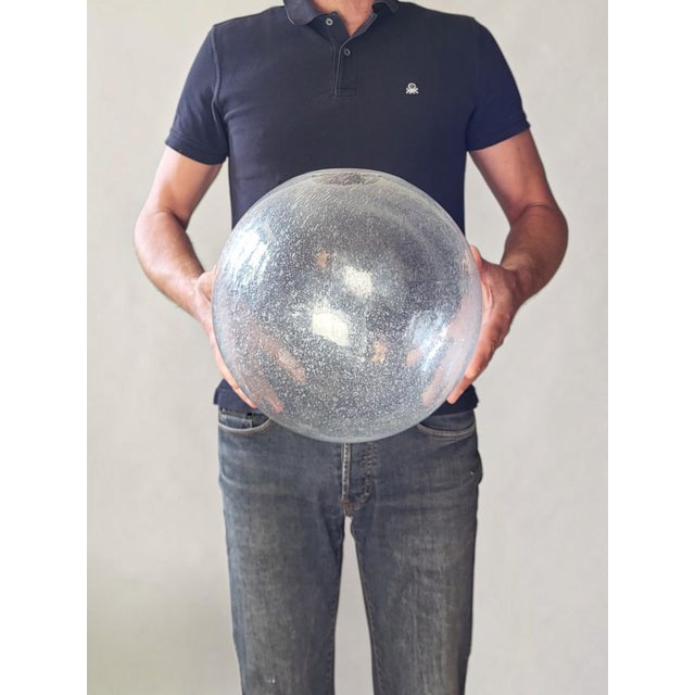 Globe Pendant Light in Blown Bubble Glass and Chrome Frame, Germany, 1970s For Sale - Image 8 of 9