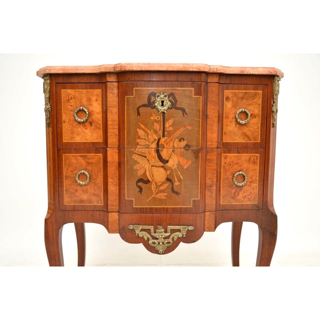 Metal Antique French Marble Top Inlaid Commode, 1890 For Sale - Image 7 of 13