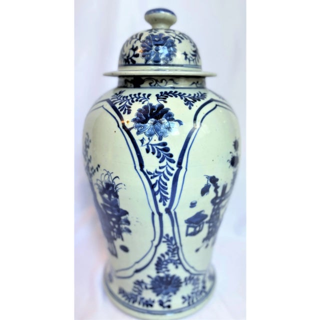 Contemporary Chinoiserie White & Blue Botanical Ginger Jar For Sale - Image 9 of 12