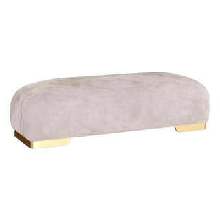 Italian Upholstered Bench With Solid Brass Legs For Sale