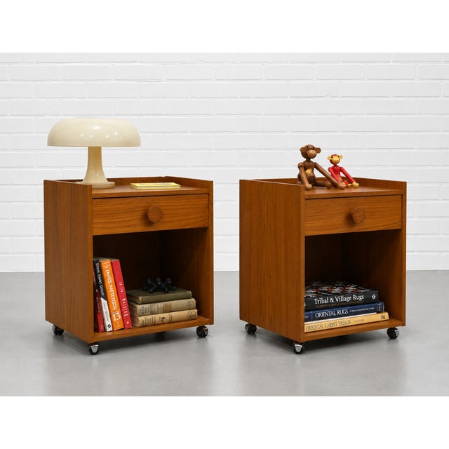 Pair of Danish Mid Century Modern Teak Nightstands, C. 1960's For Sale - Image 9 of 14