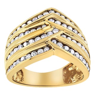 10K Yellow Gold Plated .925 Sterling Silver 1 1/2 Cttw Diamond Channel Band (Champagne Color, I2-I3 Clarity) Ring Size 8 For Sale