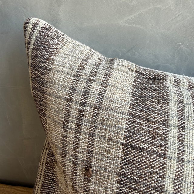 Vintage Turkish Hemp Rug Pillow 18" X 28" With Down Insert For Sale - Image 4 of 8