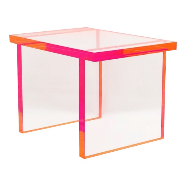 Fluorescent Pink & Clear Lucite Bench by Amparo Calderon Tapia For Sale