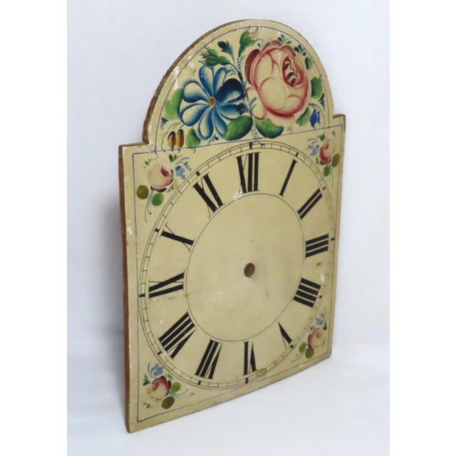 American Antique Early 19th Century Hand Painted Wood Grandmothers Clock Dial For Sale - Image 3 of 13