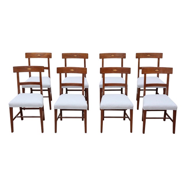 Antique Inlaid Mahogany Dining Chairs, 1800s, Set of 8 For Sale