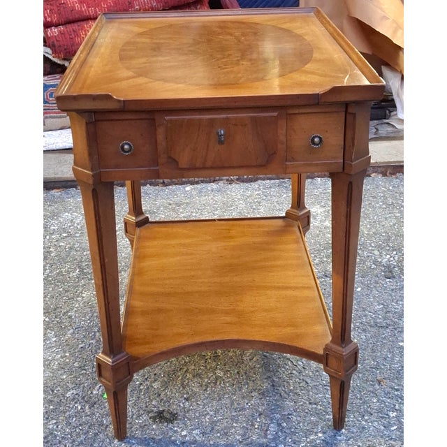 Mid 20th Century Pair John Widdicomb Walnut and Burl Single Drawer Tiered Side Tables For Sale - Image 10 of 18