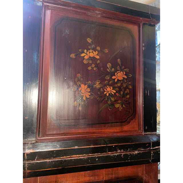 Wood Antique 19th Century Chinese Wood Black Lacquer 3 Tiered Cabinet For Sale - Image 7 of 12