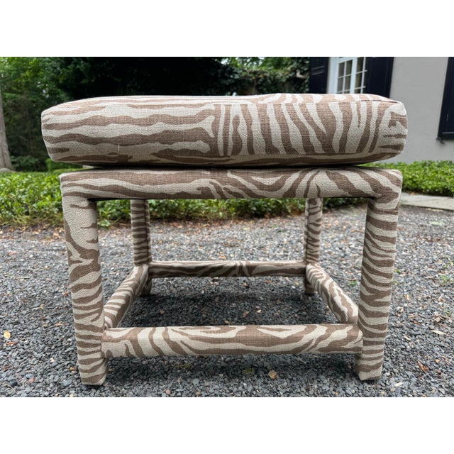 Handsome Pair of Vintage Thayer Coggin for Milo Baughman Ottomans (With Label) For Sale In New York - Image 6 of 11