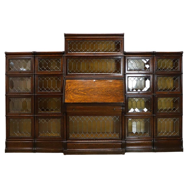 Early 20th Century Rare Macey Sectional Bookcase made in Tiger Oak w/ Leaded Glass Doors. For Sale - Image 16 of 18
