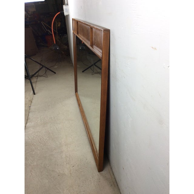 Mid Century Modern Long Rectangular Wall Mirror With Unique Carved Detail at Top of Frame For Sale - Image 9 of 16