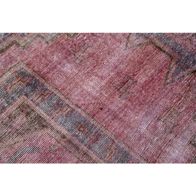 Red Vintage Distressed Geometric Red Wool Rug For Sale - Image 8 of 9