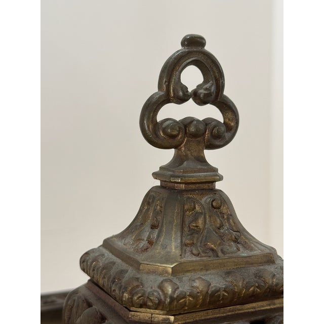 Early 20th Century Antique Brass Pen & Ink Desk Set With Integrated Lamp For Sale - Image 5 of 18