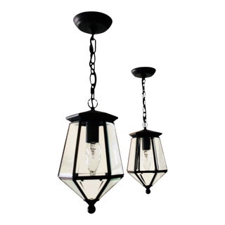Small Antique Bronze Lantern Pendants - a Pair For Sale