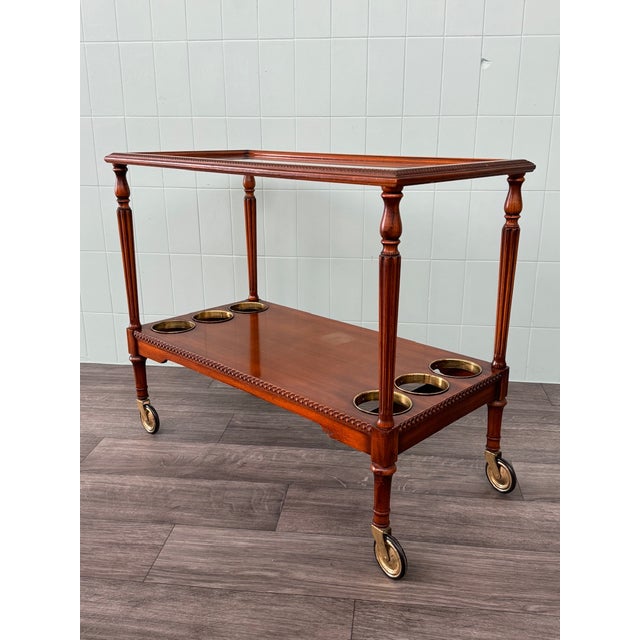 Mid-Century French Bar Cart in Decorated Wood and Glass Top, 1960s For Sale - Image 14 of 15