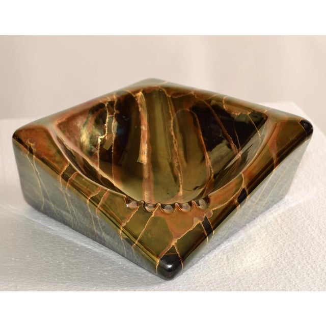 1970s 1970s Raymor Style Vintage Bronze Black Gold Glazed Ceramic Asymmetric Ashtray Italy For Sale - Image 5 of 12