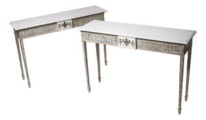 Louis XVI Style Console Tables with Cast Stone Tops, Set of 2