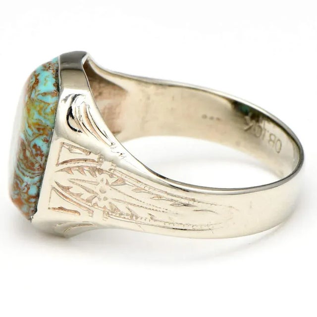 Art Deco 10kw Art Deco Ostby & Barton Turquoise Matrix (5.0) Ring For Sale - Image 3 of 5