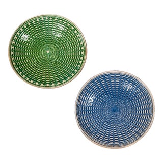 Artisanal Ceramic Hand Painted Plates Set of Two For Sale