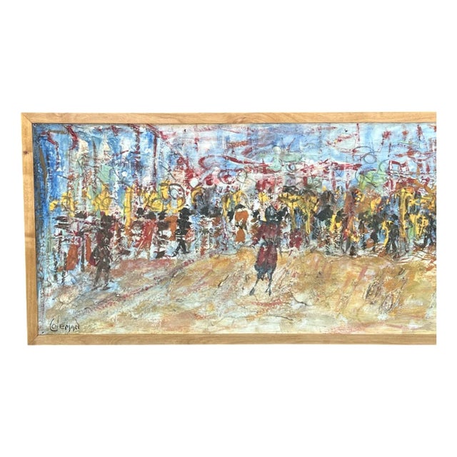 1990s Signed Coleman Abstract Expressionist Urban Festival Painting For Sale - Image 5 of 12