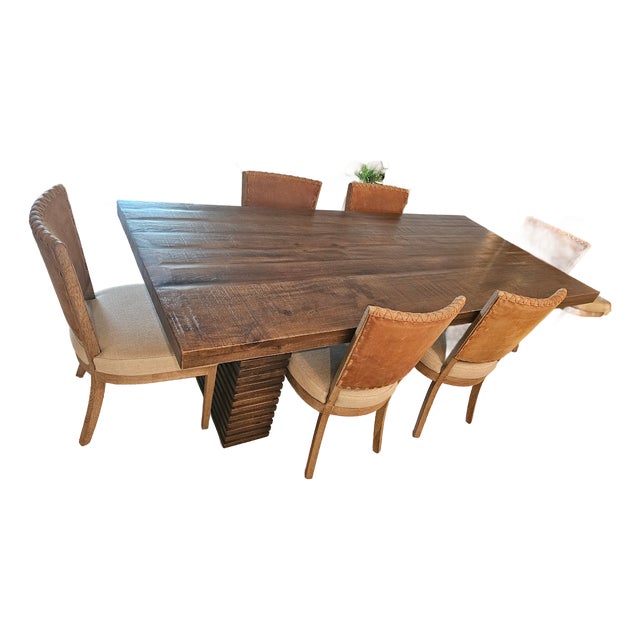 Modern Rustic Dining Set – Table + 6 Designer Chairs For Sale
