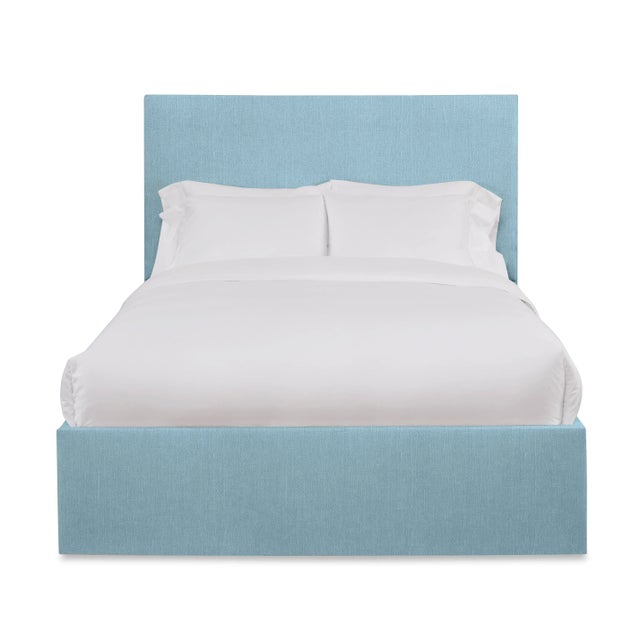 Casa Cosima Hadley Queen Bedframe, Mosaic Blue Linen For Sale - Image 4 of 4