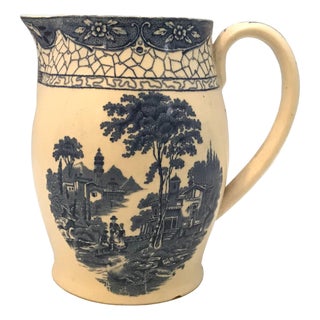 Early 20th Century Adams Blue Transferware Pitcher: English Landscape Jug For Sale