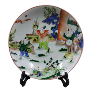 Chinese Vintage Ceramic Plate,Qing Dynasty Kangxi Marked Famille Verter Porcelain Plate Hand Painted Playing Babies Pattern