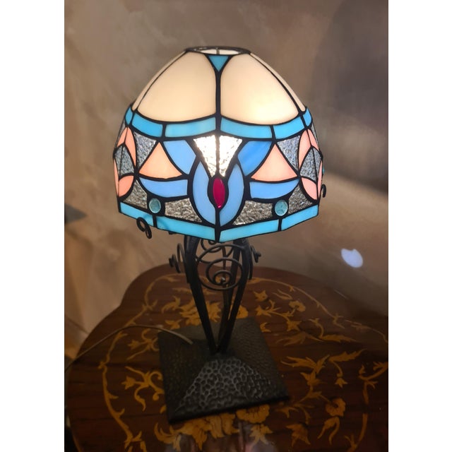 Blue Antique Wrought Iron Table Lamp, 1900s For Sale - Image 8 of 12