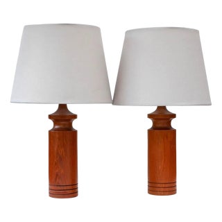 Large Mid-Century Modern Danish Teak Table Lamps, Set of 2 For Sale