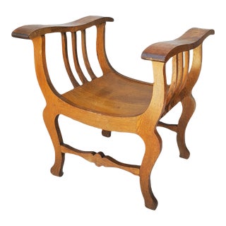 1940s Oak Bench. Vanity Stool Chair With Curved Arms For Sale