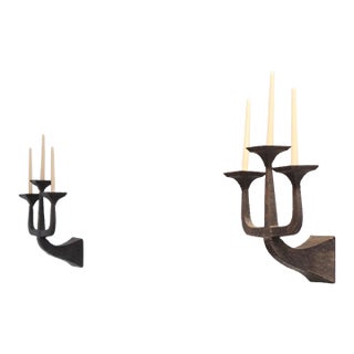 Vintage Brutalist Candelabra Candle Sconces, Pair For Sale