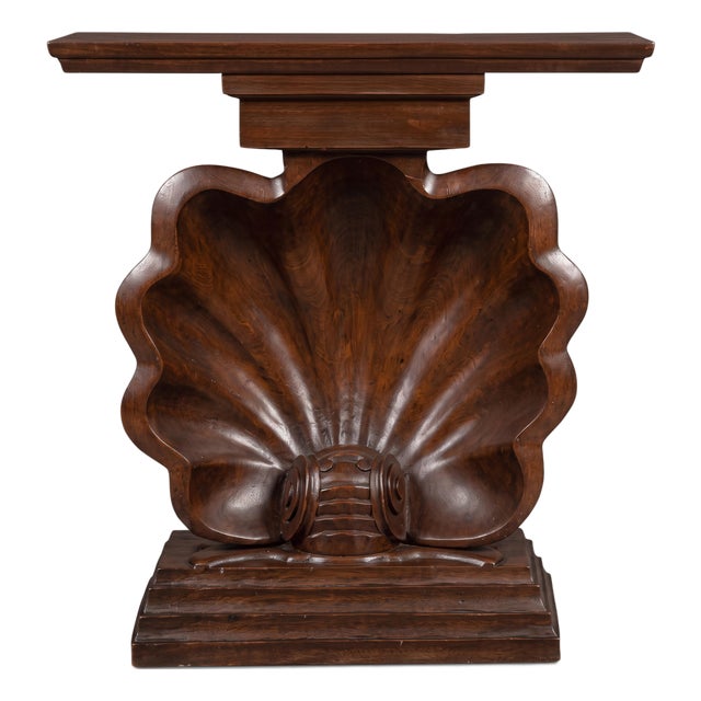 Hollywood Regency Style Carve Wood & Composition Shell Form Console Table For Sale