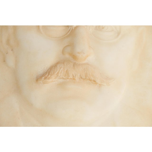Stately Antique Carved Marble Portrait Plaque Man Glasses Mustache Artist Signed Austrian Home Decor Art Sculpture For Sale - Image 4 of 16