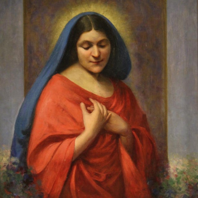 Italian painting dated 1929. Oil on canvas framework depicting Madonna of excellent pictorial quality. Nice size and...