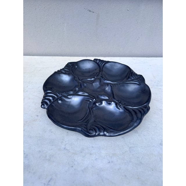 Mid-Century Ceramic Black Mat Oyster Plate Vallauris circa 1950. 9 colors available. pink,navy...