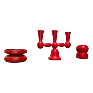 Mid-Century Modern Red Wooden Candleholder from Aarikka, Finland, 1960s, Set of 3 For Sale